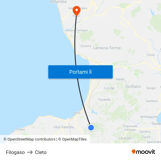 Filogaso to Cleto map