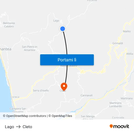 Lago to Cleto map
