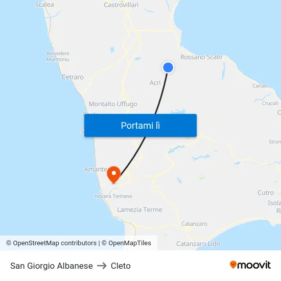 San Giorgio Albanese to Cleto map