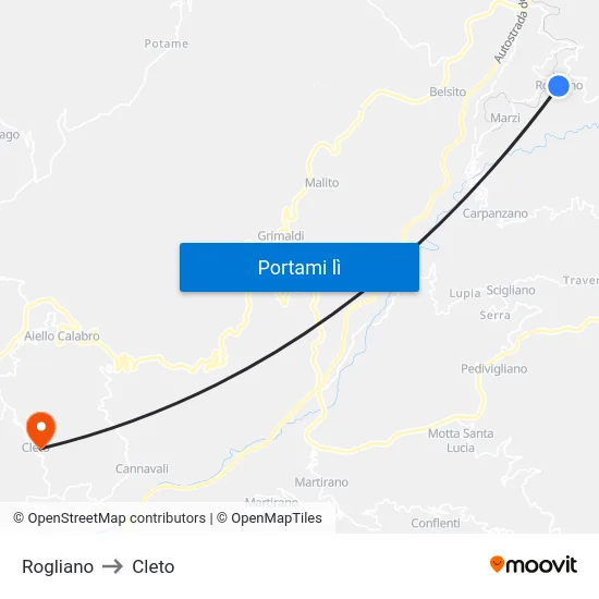 Rogliano to Cleto map