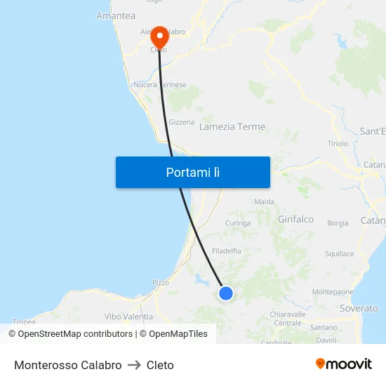 Monterosso Calabro to Cleto map
