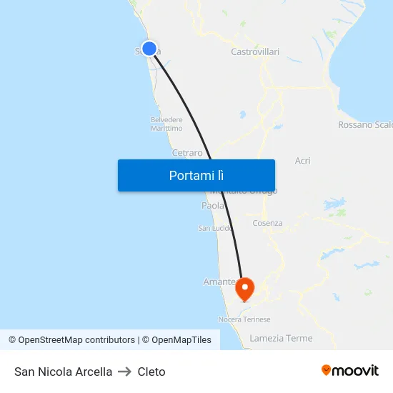 San Nicola Arcella to Cleto map