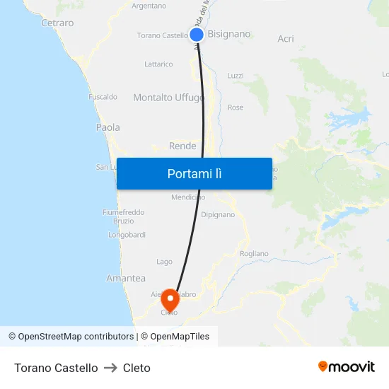 Torano Castello to Cleto map