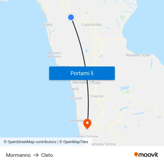 Mormanno to Cleto map