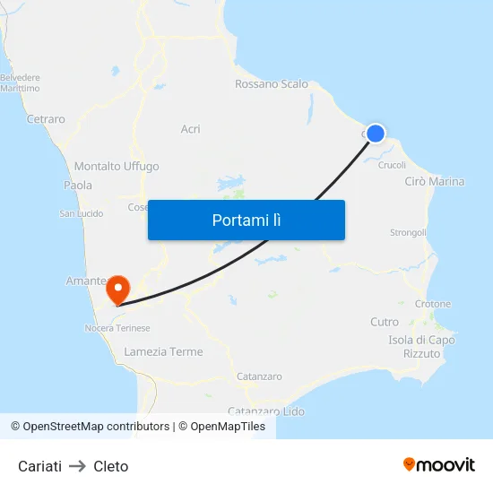 Cariati to Cleto map