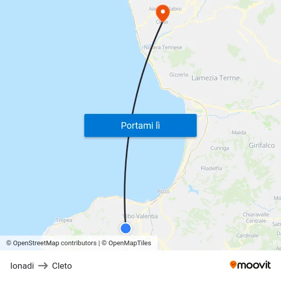 Ionadi to Cleto map
