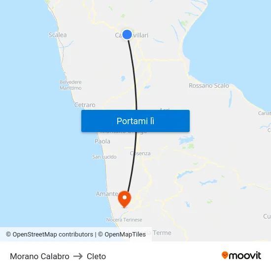 Morano Calabro to Cleto map