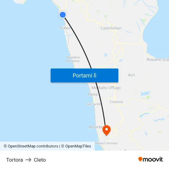 Tortora to Cleto map
