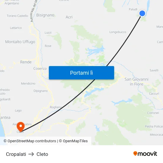 Cropalati to Cleto map