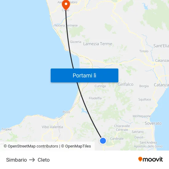 Simbario to Cleto map