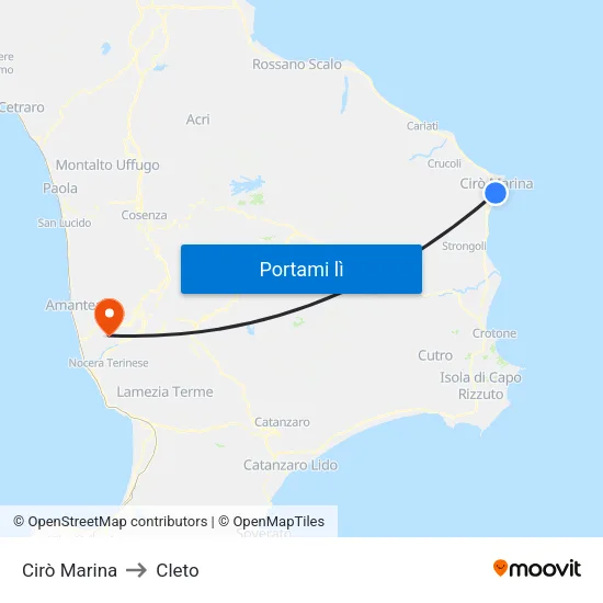 Cirò Marina to Cleto map