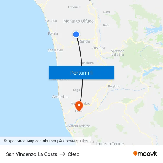San Vincenzo La Costa to Cleto map