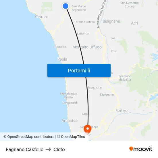 Fagnano Castello to Cleto map