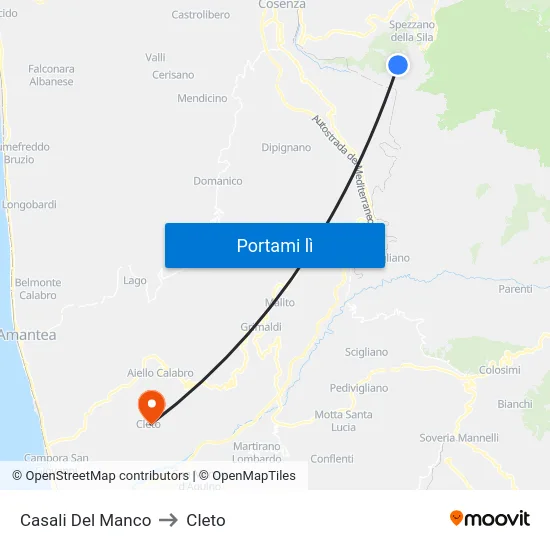 Casali Del Manco to Cleto map