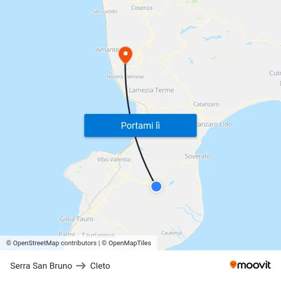 Serra San Bruno to Cleto map
