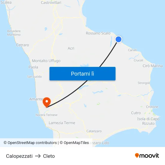 Calopezzati to Cleto map