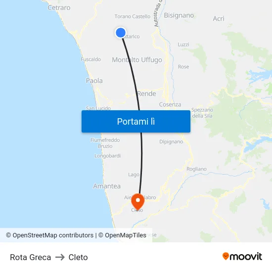 Rota Greca to Cleto map