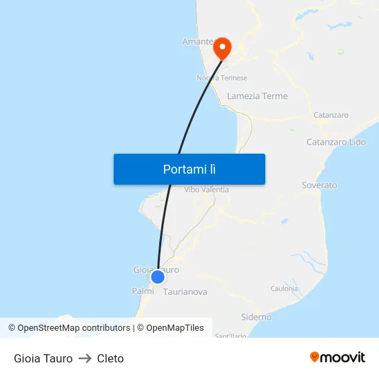 Gioia Tauro to Cleto map