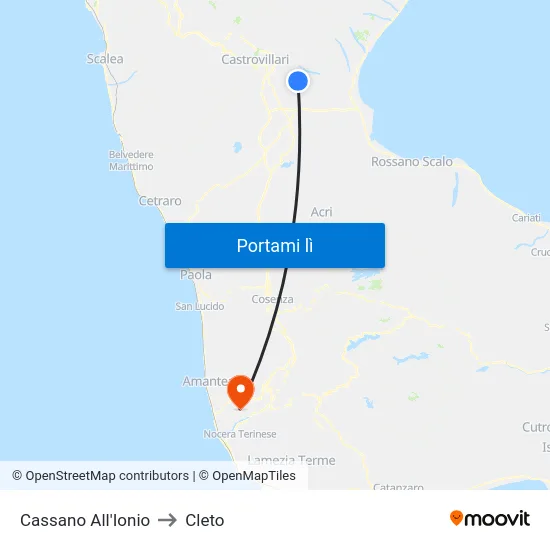 Cassano All'Ionio to Cleto map