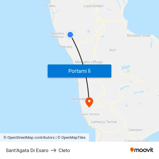 Sant'Agata Di Esaro to Cleto map
