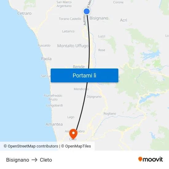 Bisignano to Cleto map