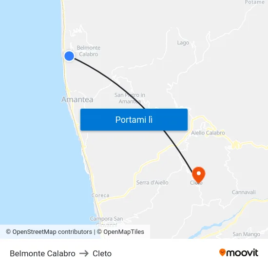 Belmonte Calabro to Cleto map