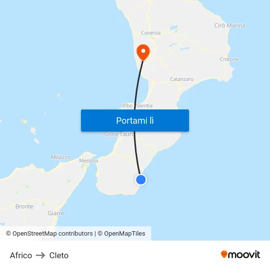 Africo to Cleto map