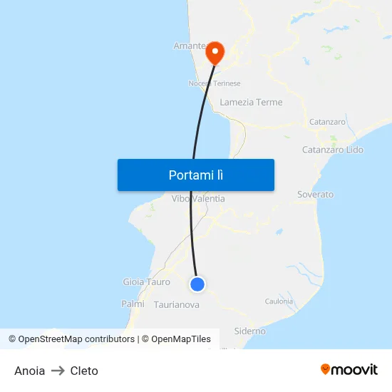 Anoia to Cleto map
