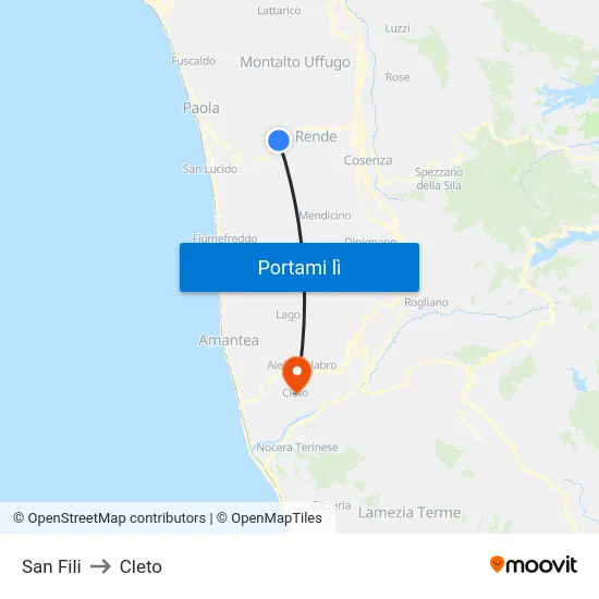 San Fili to Cleto map
