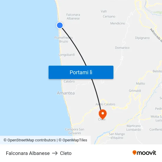 Falconara Albanese to Cleto map