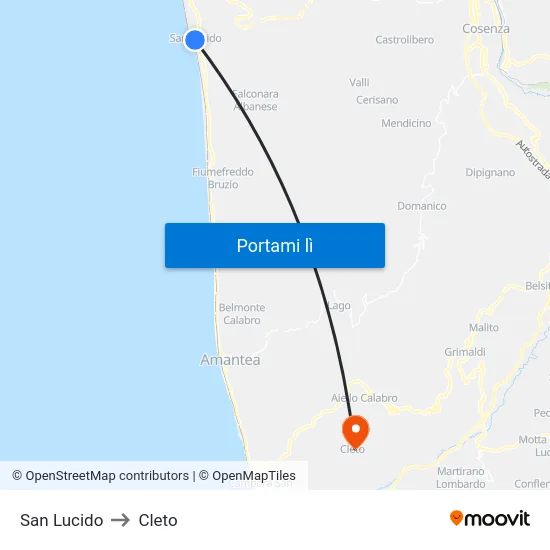 San Lucido to Cleto map