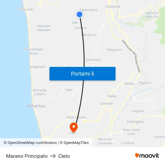 Marano Principato to Cleto map