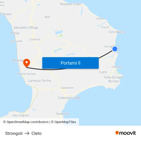 Strongoli to Cleto map