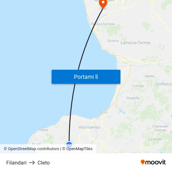 Filandari to Cleto map
