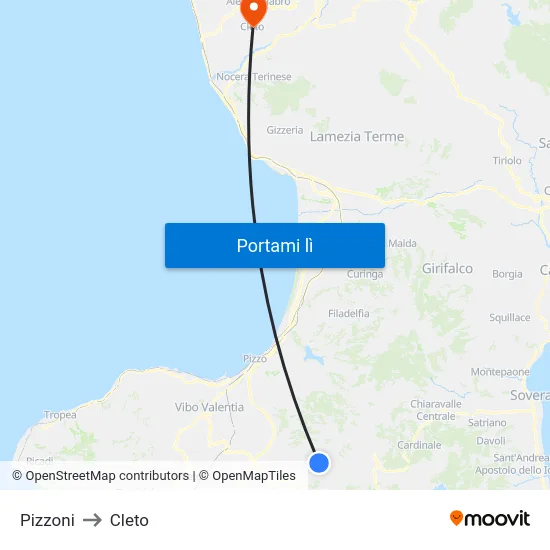 Pizzoni to Cleto map