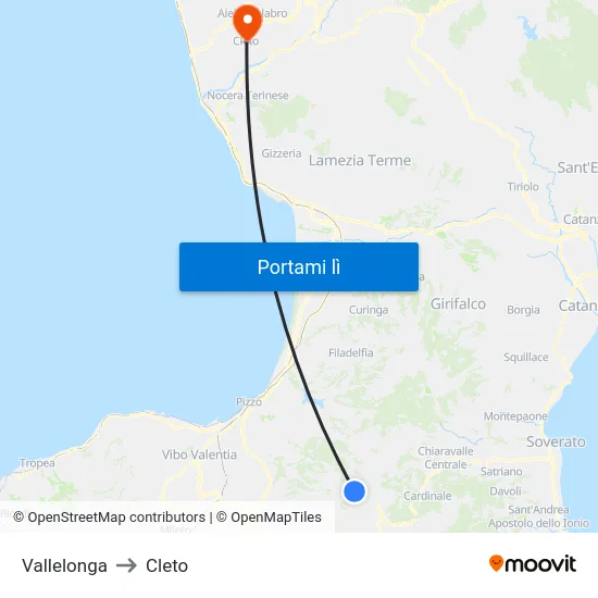 Vallelonga to Cleto map