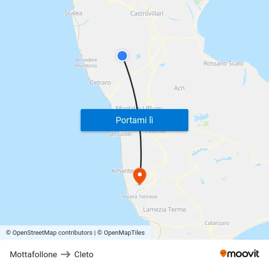 Mottafollone to Cleto map