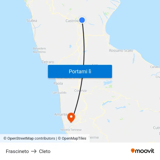 Frascineto to Cleto map