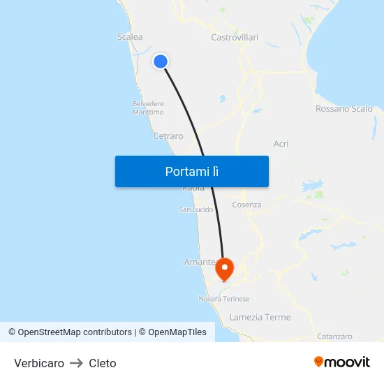 Verbicaro to Cleto map