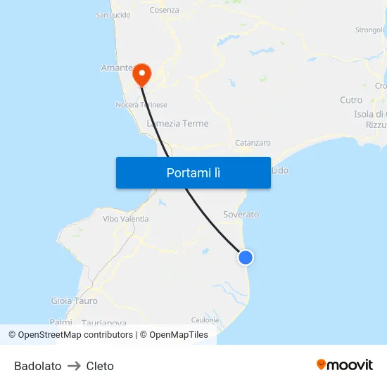 Badolato to Cleto map