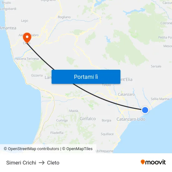 Simeri Crichi to Cleto map