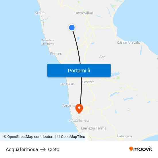 Acquaformosa to Cleto map