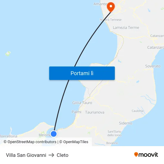 Villa San Giovanni to Cleto map