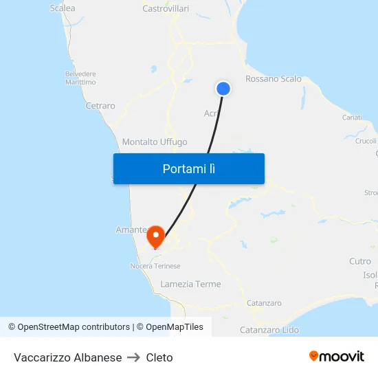 Vaccarizzo Albanese to Cleto map