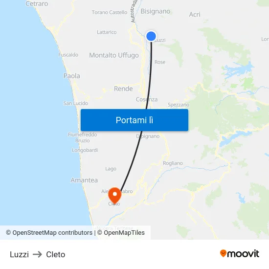 Luzzi to Cleto map