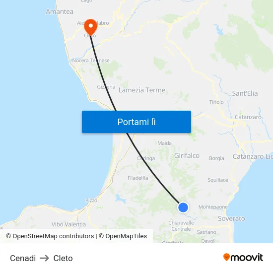 Cenadi to Cleto map