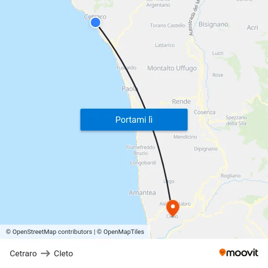 Cetraro to Cleto map