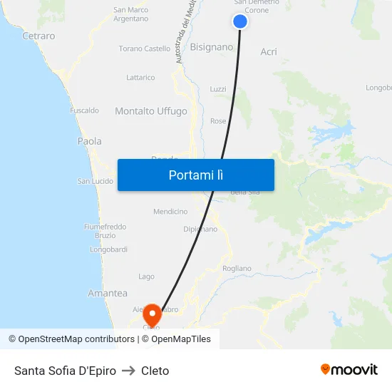 Santa Sofia D'Epiro to Cleto map