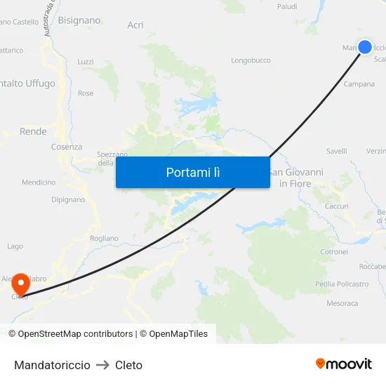 Mandatoriccio to Cleto map