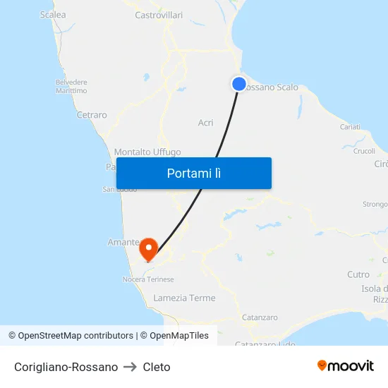 Corigliano-Rossano to Cleto map
